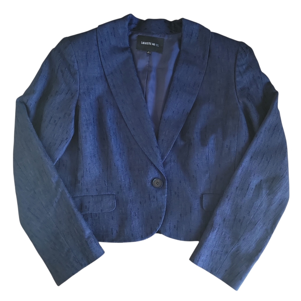 Lafayette 146 New York Blue Jacquard Wool Blend Single Button Blazer Women Sz 16 - Picture 5 of 12